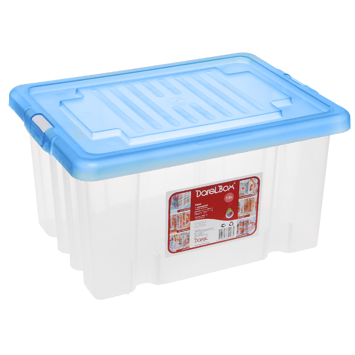 Ящик Darel Box, с крышкой, цвет: синий, прозрачный, 18 лЯФ0118 Ящик Darel Box, с крышкой, цвет: синий, прозрачный, 18 лЯФ0118Ящик Darel Box, изготовленный из прозрачного пластика, оснащен плотно закрывающейся крышкой. Изделие предназначено для хранения различных бытовых вещей. Идеально подойдет для хранения белья, продуктов, игрушек. Будет незаменим на даче, в гараже или кладовой. Выдерживает температурные перепады от -25°С до +95°С. Размер ящика: 40 см х 30 см х 21 см.