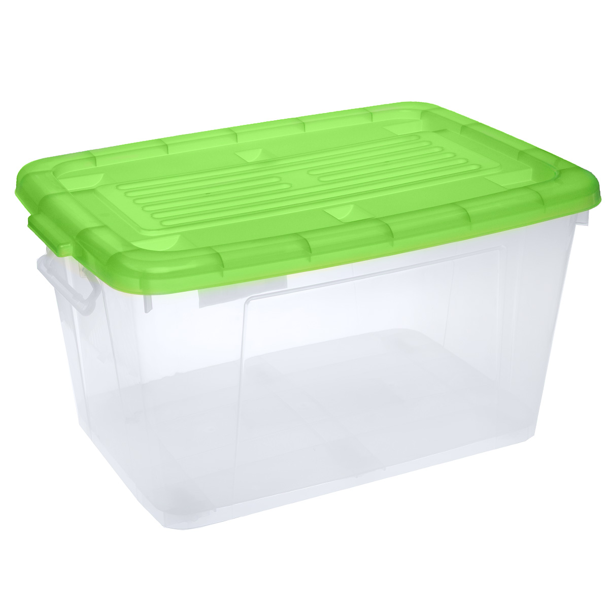 Ящик Darel Box, с крышкой, цвет: прозрачный, зеленый, 75 л10175 Ящик Darel Box, с крышкой, цвет: прозрачный, зеленый, 75 л10175Ящик Darel Box, изготовленный из прозрачного пластика, оснащен ручками и плотно закрывающейся крышкой. Изделие предназначено для хранения различных бытовых вещей. Идеально подойдет для хранения белья, продуктов, игрушек. Будет незаменим на даче, в гараже или кладовой. Выдерживает температурные перепады от -25°С до +95°С. Изделие имеет четыре маленьких колесика, обеспечивающих удобство перемещения ящика. Размер ящика: 68 см х 47 см х 37 см.