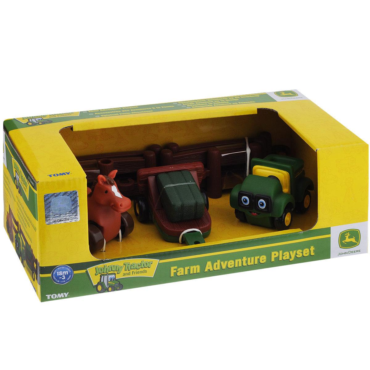Игровой набор Tomy Приключения трактора Джонни и его друзей на ферме: Лошадь37722_лошадь Игровой набор Tomy Приключения трактора Джонни и его друзей на ферме: Лошадь37722_лошадьИгровой набор Tomy Приключения трактора Джонни и его друзей на ферме: Лошадь несомненно понравится вашему ребенку и обеспечит увлекательный досуг. Набор включает машинку, лошадку на колесиках, прицеп и 6 элементов забора. Прицеп можно присоединить как к лошадке, так и к машинке. Предметы набора выполнены из высококачественного пластика и поставляются в фирменной упаковке. Ваш ребенок будет часами играть с этим игровым набором, придумывая различные истории. Порадуйте его таким интересным набором! Рекомендуемый возраст: от 18 месяцев до 3-х лет.