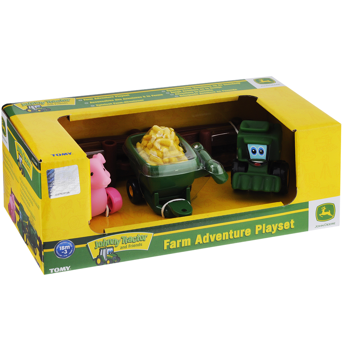 Игровой набор Tomy Приключения трактора Джонни и его друзей на ферме: Поросенок37722_поросенок Игровой набор Tomy Приключения трактора Джонни и его друзей на ферме: Поросенок37722_поросенокИгровой набор Tomy Приключения трактора Джонни и его друзей на ферме: Поросенок несомненно понравится вашему ребенку и поможет обеспечить увлекательный досуг. Набор включает трактор, прицеп, поросенка на колесиках, элемент в виде кучи кукурузы и 6 элементов забора. Прицеп можно присоединить как к поросенку, так и к трактору. Предметы выполнены из высококачественного пластика и поставляются в фирменной упаковке. Ваш ребенок будет часами играть с этим игровым набором, придумывая различные истории. Порадуйте его таким интересным набором! Рекомендуемый возраст: от 18 месяцев до 3-х лет.