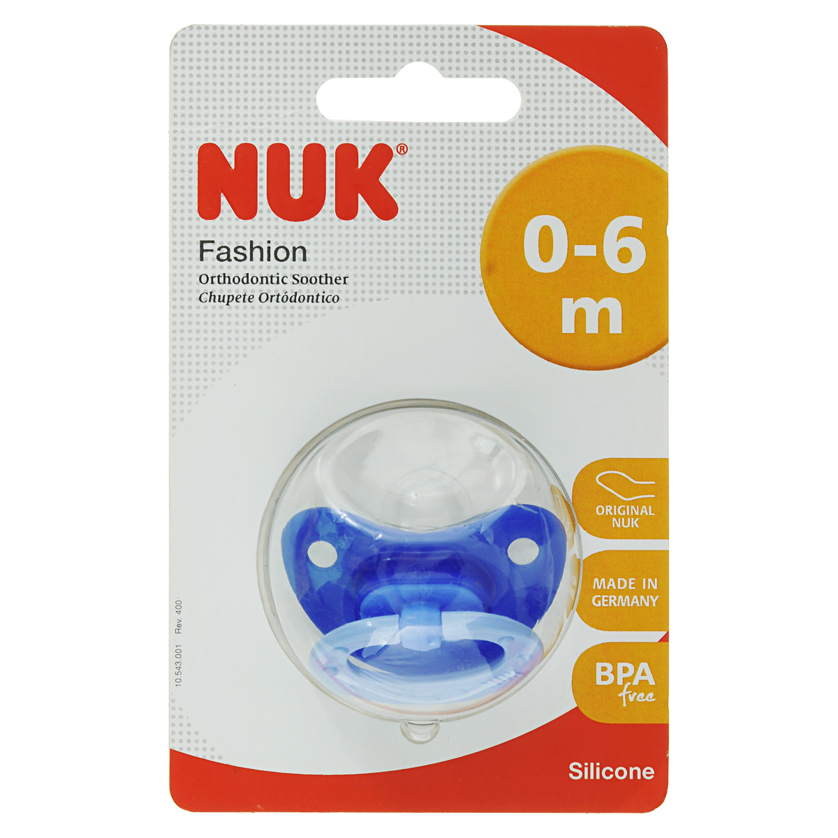 Пустышка силиконовая NUK Fashion, ортодонтическая, от 0 до 6 месяцев, цвет: синий10729798_синий Пустышка силиконовая NUK Fashion, ортодонтическая, от 0 до 6 месяцев, цвет: синий10729798_синийСиликоновая пустышка NUK Fashion снабжена скошенной соской и традиционным ограничителем с кольцом. Ортодонтическая пустышка способствует правильному физиологическому развитию ротовой полости, а также правильному развитию неба, языка и зубов малыша. Пустышка имитирует сосок матери в момент кормления грудью, поэтому оптимально подходит по форме для ротовой полости младенца. Пустышка удовлетворяет естественный сосательный рефлекс и тренирует мышцы губ, языка и челюсти, что играет важную роль в развитие речевых навыков и навыков приема пищи.