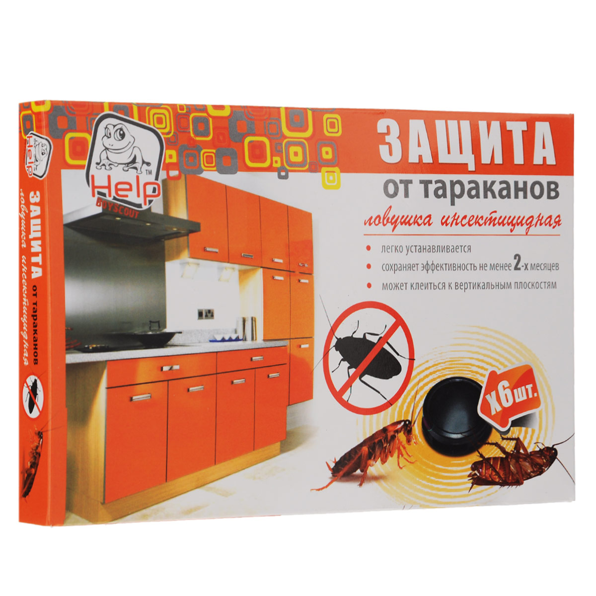 Ловушка инсектицидная BoyScaut Help, от тараканов, 6 шт80271 Ловушка инсектицидная BoyScaut Help, от тараканов, 6 шт80271Ловушка инсектицидная BoyScaut Help - это уникальная разработка для уничтожения тараканов даже в труднодоступных местах. Они содержат инсектицид, который поражает тараканов и их личинок, нечувствительных к традиционным средствам. В основе механизма действия препарата принцип домино (принцип цепной реакции): таракан заползает в ловушку и съедает приманку, содержащую фирменный инсектицид фипронил. Зараженный таракан становится носителем инсектицида и вызывает эпидемию, убивающую колонию тараканов. Таким образом, заражение одного насекомого влечет за собой смерть множества других. Ловушки легко устанавливаются, сохраняют эффективность не менее 2-х месяцев, может клеиться к вертикальным плоскостям. Диаметр элемента: 6 см.