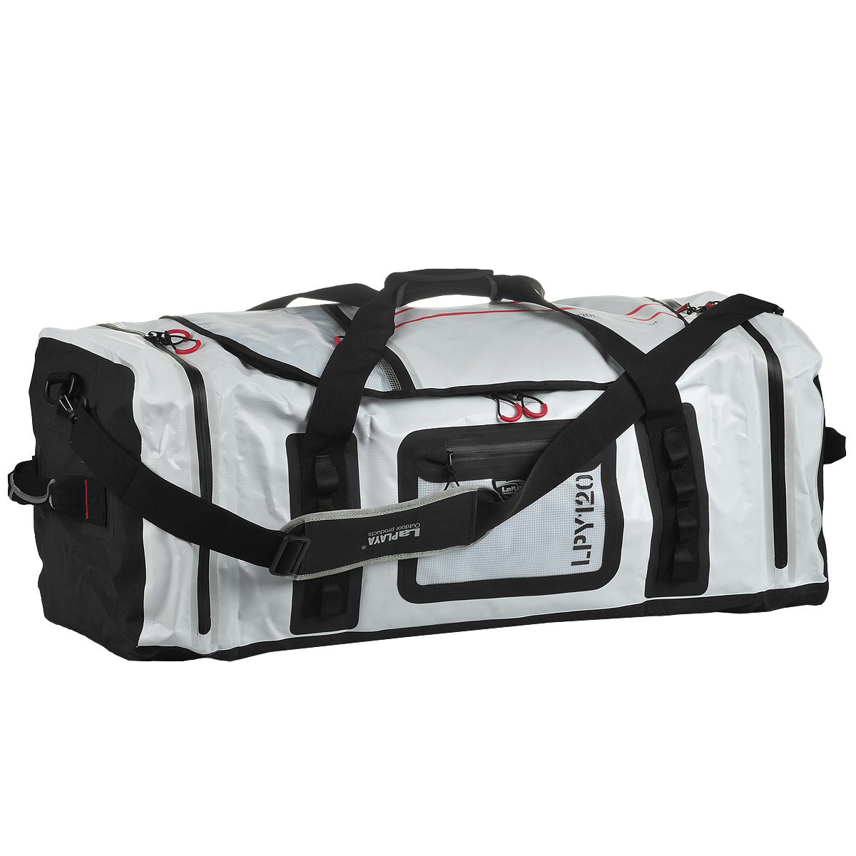 Сумка водонепроницаемая LaPlaya Jumbo Duffel, цвет: белый, черный, 120 л800602 Сумка водонепроницаемая LaPlaya Jumbo Duffel, цвет: белый, черный, 120 л800602Водонепроницаемая сумка LaPlaya Jumbo Duffel - незаменимая вещь для любителей туристических походов, кемпингов и отдыха на природе. Сумка выполнена из ПВХ (брезент + сетка). Метод термосварки швов обеспечивает 100% герметичность. Сумка имеет одно вместительное отделение, которое закрывается клапаном на молнию. Внутри содержится вшитый карман на молнии и 2 сетчатых кармашка. С лицевой стороны сумки по бокам расположено 2 дополнительных отделения на молниях. На клапане и с лицевой стороны сумки содержится 2 прозрачных кармана на молнии, удобные для хранения документов, билетов и других бумаг. Также имеется 8 петель для крепления аксессуаров с карабином. Сумка компактная, практичная и очень удобная, она снабжена плечевым ремнем с мягкой вставкой для плеча, двумя ручками и двумя маленькими ручками по бокам. На ручках и ремне имеются светоотражающие элементы. Сбоку расположен прозрачный карман для карточки с данными владельца. Такая сумка - просто находка для...