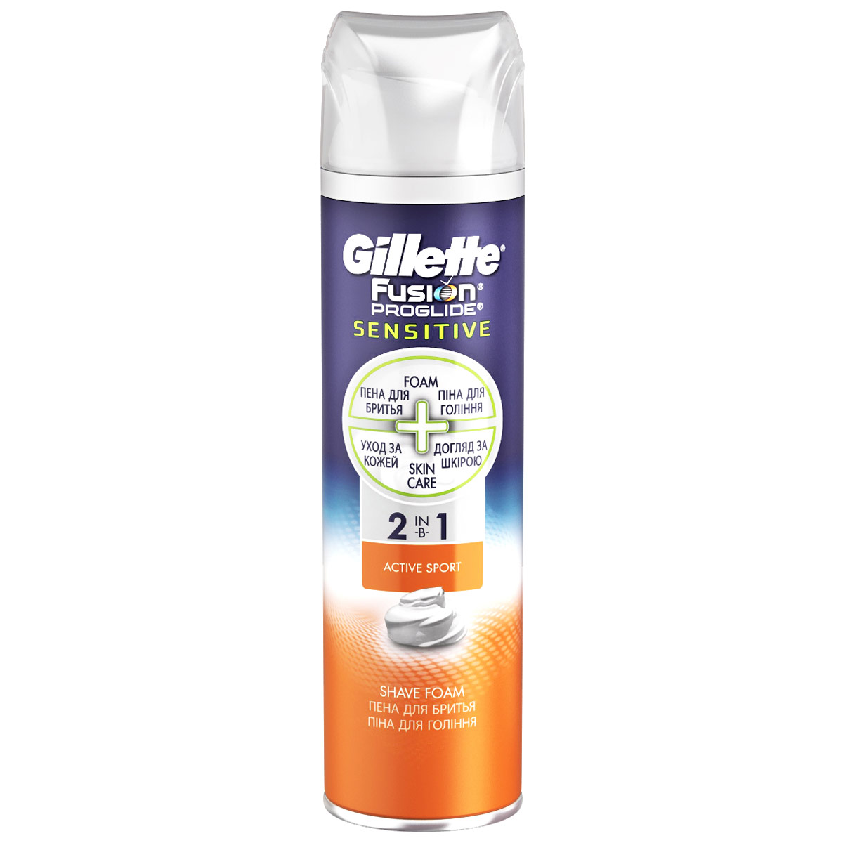 Gillette Пена для бритья Fusion ProGlide Sensitive 2-в-1 Active Sport, 250 млGIL-81475329 Gillette Пена для бритья Fusion ProGlide Sensitive 2-в-1 Active Sport, 250 млGIL-81475329ИННОВАЦИЯ ОТ GILLETTE — ФОРМУЛА 2-В-1: пена для бритья + уход за кожей. ЛУЧШАЯ ПЕНА ДЛЯ БРИТЬЯ ОТ GILLETTE — ощущение мягкости и гладкости кожи с каждым бритьем! Средства Fusion ProGlide — лучшие средства для бритья от Gillette. Используйте вместе с бритвами Gillette Fusion ProGlide с технологией FlexBall. Характеристики продукта: - ФОРМУЛА 2-В-1: специальная формула пены оставляет ощущение мягкости и гладкости на коже с каждым бритьем. - Подходит для чувствительной кожи. - Аромат «Active Sport» от Gillette. Gillette. Лучше для мужчины нет! Хранить в местах, недоступных для детей. Срок хранения – 3 года. «Проктер энд Гэмбл», США.