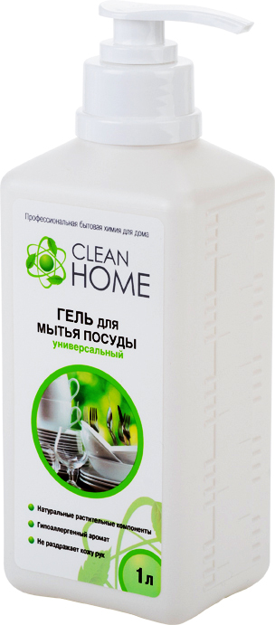 Гель Clean Home, для мытья посуды, с дозатором, 1 л748702 Гель Clean Home, для мытья посуды, с дозатором, 1 л748702Эффективное средство Clean Home предназначено для удаления жира и других загрязнений с любой посуды и кухонной утвари. Насыщенная формула геля эффективно растворяет жир даже в холодной воде. Необычайно экономичен, густая пена позволяет вымыть большое количество посуды. Легко смывается, придавая посуде блеск. Бережно относится к коже рук. Обладает приятным запахом. Линия профессиональной бытовой химии для дома Clean Home представлена гаммой средств для стирки и уборки дома. Clean Home - это весь необходимый ряд высокоэффективных универсальных средств европейского качества. Состав: вода, 5-15% АПАВ, 5-15% НПАВ, глицерин, функциональные добавки, карбамид, парфюмерная композиция, метилхлороизотиазолинон, метилизотиазолинон.