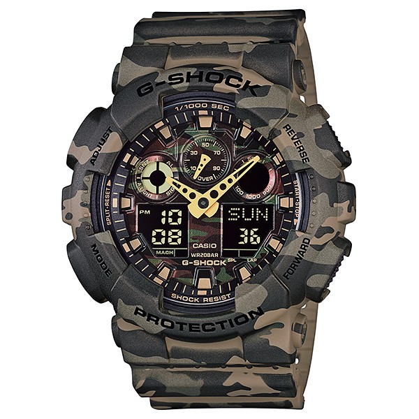 Часы мужские наручные Casio G-SHOCK, цвет: хаки, камуфляж. GA-100CM-5AGA-100CM-5A Часы мужские наручные Casio G-SHOCK, цвет: хаки, камуфляж. GA-100CM-5AGA-100CM-5AСтильные мужские часы Casio G-SHOCK выполнены из полимерных материалов и минерального стекла. Изделие дополнено светодиодной подсветкой высокой яркости, корпус часов оформлен символикой бренда и оригинальным принтом камуфляж. В часах предусмотрен цифровой отсчет времени. Часы оснащены функцией мирового времени, которая позволяет мгновенно выяснять текущее время. Часы могут быть настроены на подачу тонального или светового сигнала при наступлении выставленного времени. Функция таймера позволит обеспечить обратный отсчет времени, начиная с выставленного и подачу тонального или светового сигнала, когда отсчет доходит до нуля. Функция секундомера позволит замерять прошедшее время в пределах тысячи часов с точностью 1/100 секунды, предусмотрен будильник. Степень влагозащиты 20 atm. Изделие дополнено ремешком из полимерного материала, который обладает антибактериальными и запахоустойчивыми свойствами. Ремешок застегивается на пряжку, позволяющую максимально комфортно и быстро...