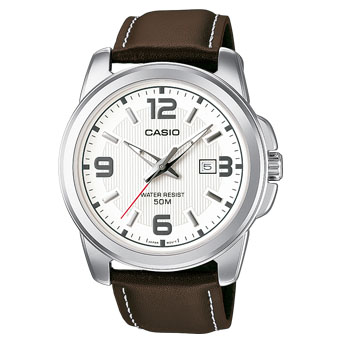 Часы мужские наручные Casio, цвет: стальной, белый, коричневый. MTP-1314PL-7AMTP-1314PL-7A Часы мужские наручные Casio, цвет: стальной, белый, коричневый. MTP-1314PL-7AMTP-1314PL-7AСтильные мужские часы Casio выполнены из нержавеющей стали, натуральной кожи и минерального стекла. Часы оформлены символикой бренда. Корпус часов выполнен из нержавеющей стали и имеет степень влагозащиты равную 5 atm. Ремешок изделия выполнен из натуральной кожи, оснащен пряжкой, которая позволит моментально снимать и надевать часы без лишних усилий. Изделие поставляется в фирменной упаковке. Часы Casio подчеркнут мужской характер и отменное чувство стиля у их обладателя.