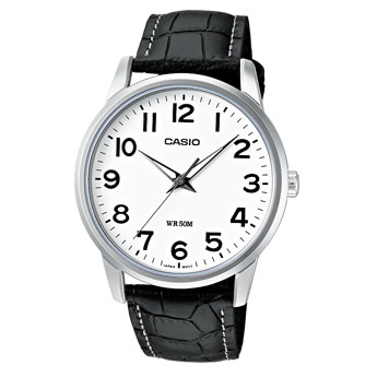 Часы наручные мужские Casio, цвет: стальной, белый, черный. MTP-1303PL-7BMTP-1303PL-7B Часы наручные мужские Casio, цвет: стальной, белый, черный. MTP-1303PL-7BMTP-1303PL-7BСтильные мужские часы Casio выполнены из нержавеющей стали, минерального стекла и натуральной кожи. Циферблат изделия оформлен символикой бренда. Часы оснащены полированным ударостойким корпусом, устойчивым к царапинам минеральным стеклом, а также степенью влагозащиты 5 atm. Часы дополнены ремнем из натуральной кожи с тиснением под рептилию и пряжкой, которая позволит максимально комфортно и быстро снимать и одевать часы. Изделие поставляется в фирменной упаковке. Часы Casio подчеркнут мужской характер и отменное чувство стиля у их обладателя.