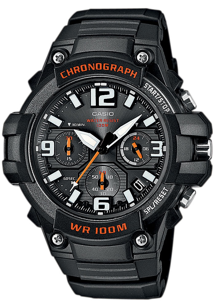Часы мужские наручные Casio, цвет: черный, оранжевый. MCW-100H-1AMCW-100H-1A Часы мужские наручные Casio, цвет: черный, оранжевый. MCW-100H-1AMCW-100H-1AСтильные мужские часы Casio выполнены из полимерных материалов и минерального стекла. Изделие оформлено символикой бренда. В часах предусмотрен аналоговый отсчет времени. Часы оснащены кварцевым механизмом с тремя стрелками, полированным корпусом, устойчивым к царапинам минеральным стеклом, степенью влагозащиты 5atm, тремя дополнительными циферблатами с индикаторами. Функция секундомера позволит замерять прошедшее время в пределах тысячи часов с точностью 1/100 секунды. Изделие дополнено ремешком из полимерного материала, который обладает антибактериальными и запахоустойчивыми свойствами. Ремешок застегивается на пряжку, позволяющую максимально комфортно и быстро снимать и одевать часы. Часы поставляются в фирменной упаковке. Многофункциональные часы Casio подчеркнут мужской характер и отменное чувство стиля у их обладателя.
