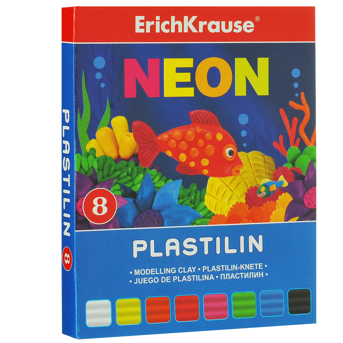 Пластилин Erich Krause Neon, 8 цветов37277 Пластилин Erich Krause Neon, 8 цветов37277Пластилин Neon- это отличная возможность познакомить ребенка с еще одним из видов изобразительного творчества, в котором создаются объемные образы и целые композиции. В набор входит пластилин 8 ярких цветов (белый, желтый, оранжевый, красный, розовый, зеленый, голубой, черный). Цвета пластилина легко смешиваются между собой, и таким образом можно получить новые оттенки. Он имеет яркие, красочные цвета. Техника лепки богата и разнообразна, но при этом доступна даже маленьким детям. Занятие лепкой не только увлекательно, но и полезно для ребенка. Оно способствует развитию творческого и пространственного мышления, восприятия формы, фактуры, цвета и веса, развивает воображение и мелкую моторику.