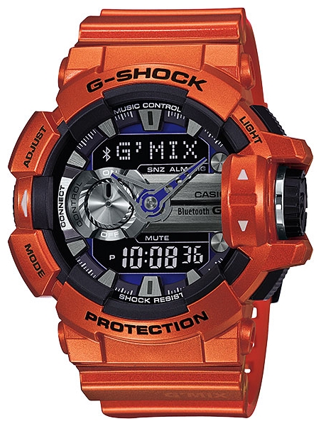 Часы мужские наручные CASIO G-SHOCK, цвет: оранжевый, черный. GBA-400-4BGBA-400-4B Часы мужские наручные CASIO G-SHOCK, цвет: оранжевый, черный. GBA-400-4BGBA-400-4BСтильные мужские часы CASIO G-SHOCK выполнены из полимерных материалов и минерального стекла. Изделие дополнено светодиодной подсветкой высокой яркости, корпус часов оформлен символикой бренда. В часах предусмотрен аналоговый и цифровой отсчет времени. Часы оснащены функцией Mobile link, которая обеспечивает связь межу ними и смартфоном Bluetooth SMART и позволяет выставлять время на часах в соответствии со временем на смартфоне. Функция часовых зон позволяет мгновенно выяснять текущее время. Часы могут быть настроены на подачу тонального или светового сигнала при наступлении выставленного времени. Функция таймера позволит обеспечить обратный отсчет времени, начиная с выставленного и подачу тонального или светового сигнала, когда отсчет доходит до нуля. Функция секундомера позволит замерять прошедшее время в пределах тысячи часов с точностью 1/100 секунды. Степень влагозащиты 20 atm. Изделие дополнено ремешком из полимерного материала, который обладает антибактериальными...