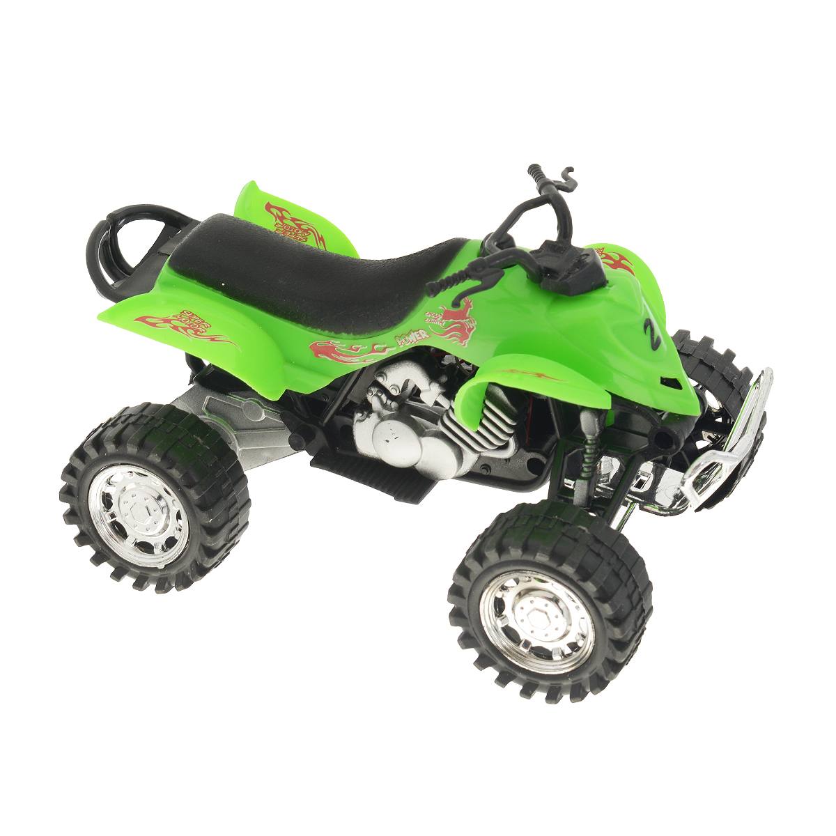 Big motors Квадроцикл инерционный цвет зеленый6297-17_зеленый Big motors Квадроцикл инерционный цвет зеленый6297-17_зеленыйИнерционная игрушка Dream Makers Квадроцикл, изготовленная из проного пластика, привлечет внимание вашего ребенка и не позволит ему скучать. Квадроцикл снабжен кнопкой, при нажатии на которую звучат различные звуки. Игрушка оснащена инерционным механизмом: стоит откатить квадроцикл назад, затем отпустить и он молниеносно поедет вперед. Ребенок с удовольствием будет играть с этой игрушкой, придумывая разные истории. Порадуйте его таким замечательным подарком! Рекомендуется докупить 3 батарейки типа LR44 (товар комплектуется демонстрационными).