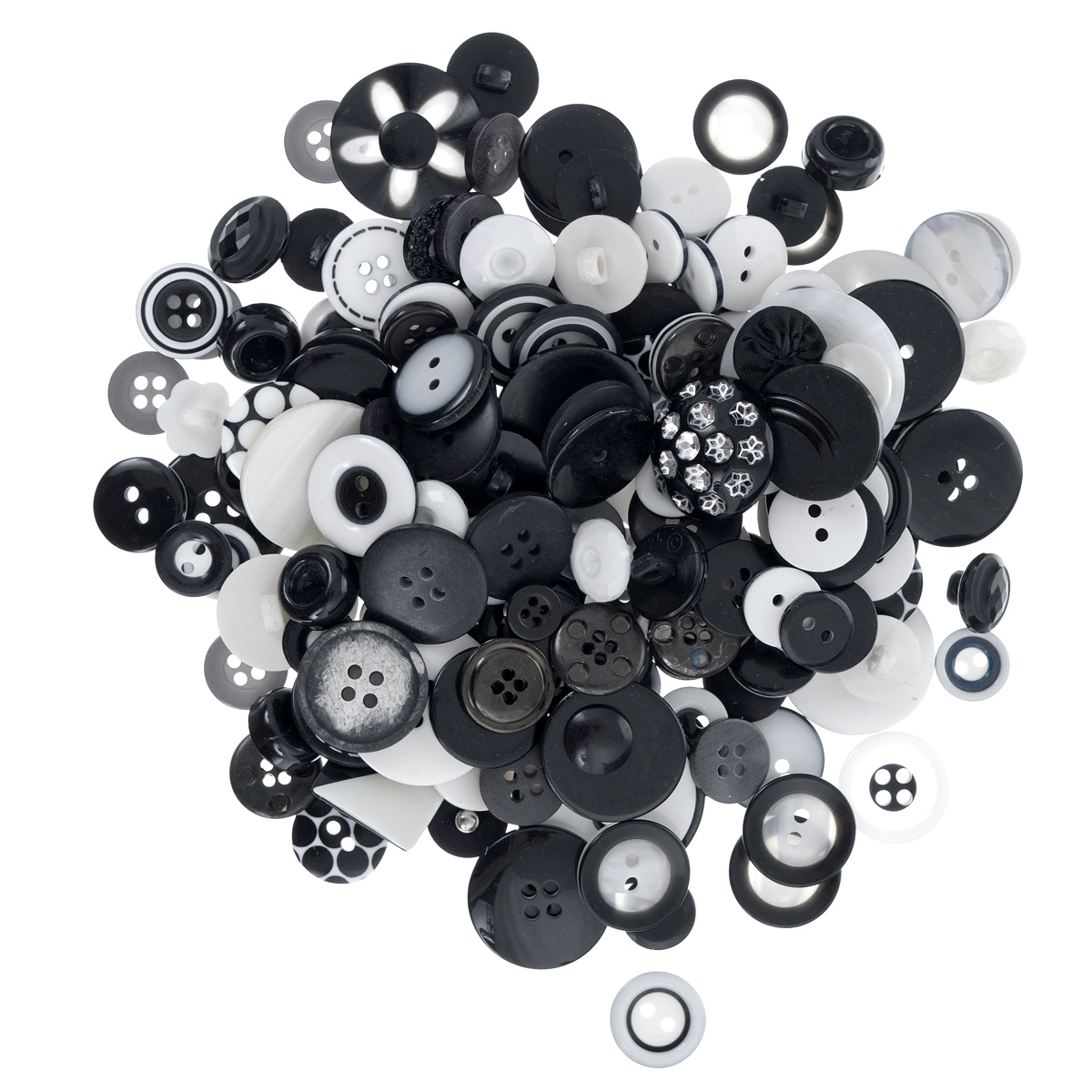 Пуговицы декоративные Buttons Galore & More Haberdashery Buttons, цвет: черный, белый, 115 г7708880_Черный/белый Пуговицы декоративные Buttons Galore & More Haberdashery Buttons, цвет: черный, белый, 115 г7708880_Черный/белыйНабор пуговиц для творчества и декорирования одежды Buttons Galore & More Haberdashery Buttons изготовлен из высококачественного пластика. В набор входят пуговицы различных размеров, форм и с разным количеством отверстий. Такие пуговицы подходят для любых видов творчества: скрапбукинга, декорирования, шитья, изготовления кукол, а также для оформления одежды. С их помощью вы сможете украсить открытку, фотографию, альбом, подарок и другие предметы ручной работы. Пуговицы имеют оригинальный и яркий дизайн. Средний диаметр пуговиц: 2 см.