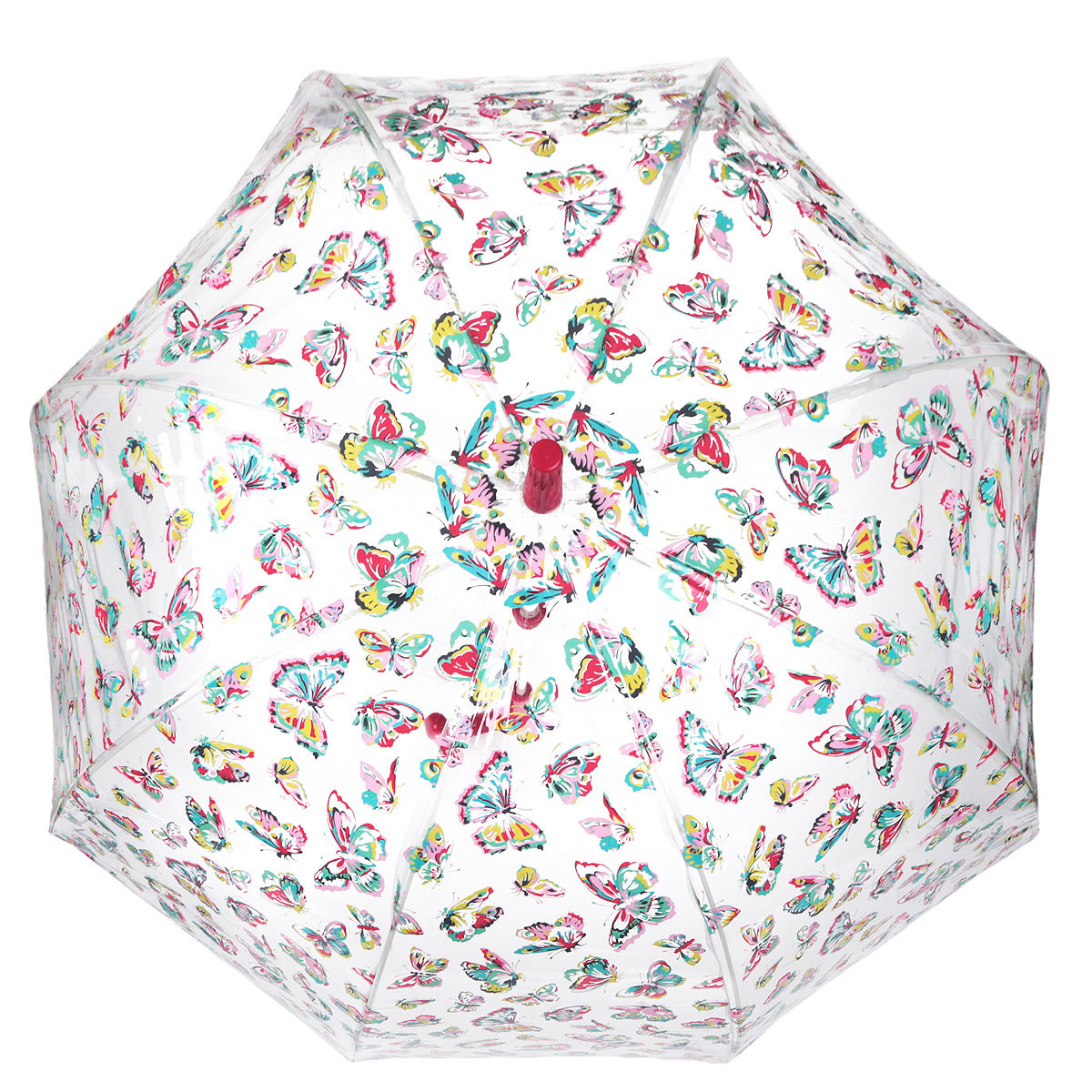 Зонт-трость женский Fulton Cath Kidston Birdcage. Butterflies, механический, цвет: прозрачный, красный, розовый, желтый. L546-2544L546-2544 Зонт-трость женский Fulton Cath Kidston Birdcage. Butterflies, механический, цвет: прозрачный, красный, розовый, желтый. L546-2544L546-2544Модный механический зонт-трость Cath Kidston Birdcage. Butterflies. Каркас зонта состоит из 8 спиц фибергласса и пластикового стержня. Купол зонта выполнен из прочного ПВХ и оформлен узором в виде бабочек. Изделие оснащено удобной рукояткой из пластика. Зонт механического сложения: купол открывается и закрывается вручную до характерного щелчка. Модель закрывается при помощи одного ремня с кнопкой. Зонт-трость даже в ненастную погоду позволит вам оставаться стильной и элегантной. Такой зонт не только надежно защитит вас от дождя, но и станет стильным аксессуаром, который идеально подчеркнет ваш неповторимый образ.