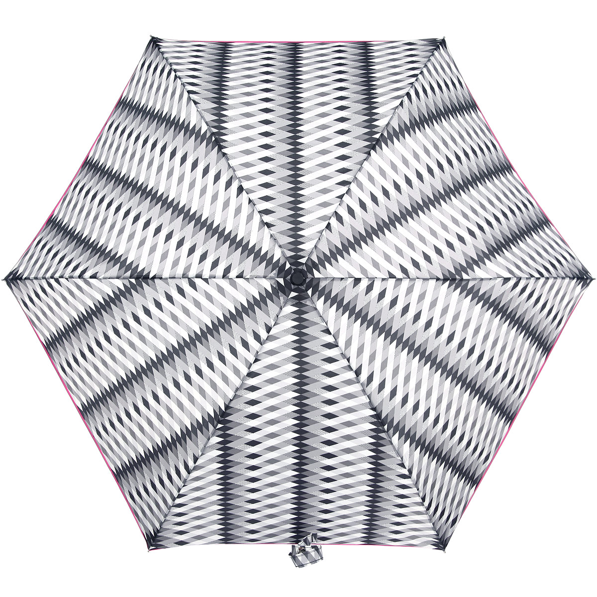 Зонт женский Fulton Lulu Guinness Superslim. Monochrome Milan, механический, 3 сложения, цвет: белый, розовый, серый, черный. L718-2958L718-2958 Зонт женский Fulton Lulu Guinness Superslim. Monochrome Milan, механический, 3 сложения, цвет: белый, розовый, серый, черный. L718-2958L718-2958Очаровательный механический зонтик Lulu Guinness Superslim. Monochrome Milan в 3 сложения изготовлен из высокопрочных материалов. Каркас зонта состоит из 6 спиц и прочного алюминиевого стержня. Купол зонта выполнен из прочного полиэстера с водоотталкивающей пропиткой и оформлен принтом в виде ромбиков. Рукоятка изготовлена из пластика. Зонт имеет механический механизм сложения: купол открывается и закрывается вручную до характерного щелчка. Модель закрывается при помощи хлястика на кнопку. К зонту прилагается чехол на липучке. Прелестный зонт не только выручит вас в ненастную погоду, но и станет стильным аксессуаром, прекрасно дополнит ваш модный образ.