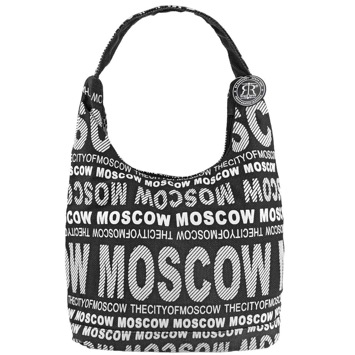 Сумка женская Robin Ruth Moscow, цвет: черный, белый. BR041-EBR041-E Сумка женская Robin Ruth Moscow, цвет: черный, белый. BR041-EBR041-EОригинальная женская сумка Moscow выполнена из канваса и дополнена ярким принтом с надписями. Изделие содержит одно основное отделение, закрывающееся на застежку-молнию. Внутри - вшитый карман на молнии и накладной кармашек для телефона. Сумка оснащена практичной лямкой, которая дополнена брелоком на цепочке. Стильная сумка позволит вам подчеркнуть свою индивидуальность, и сделает ваш образ завершенным.