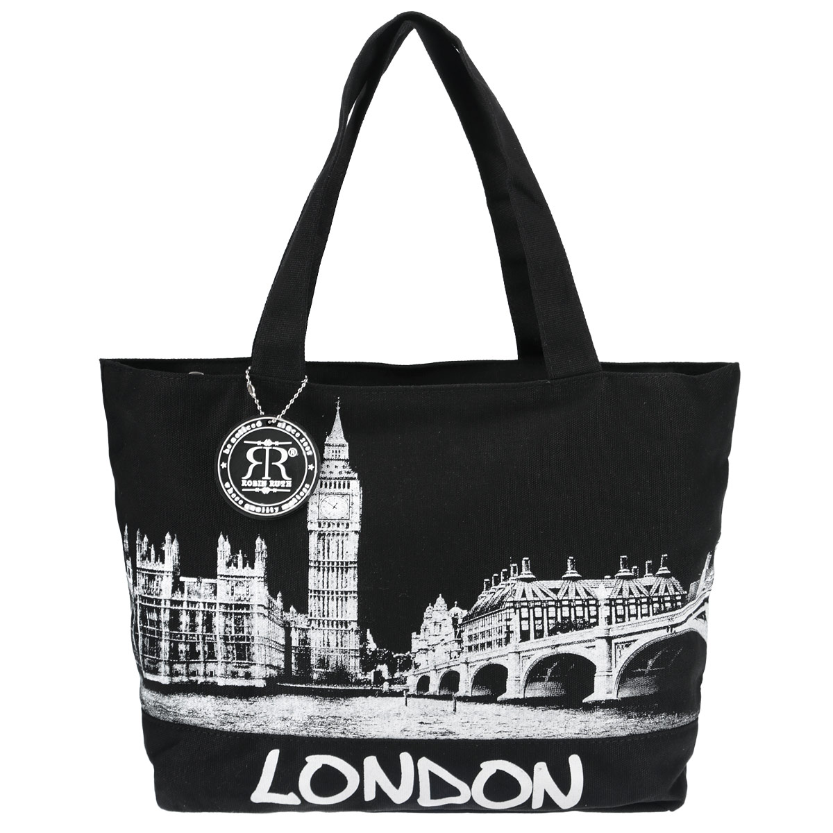 Сумка женская Robin Ruth London, цвет: черный, белый. BE482-BBE482-B Сумка женская Robin Ruth London, цвет: черный, белый. BE482-BBE482-BСтильная женская сумка Robin Ruth London выполнена из канвы, дополнена оригинальным принтом и подвеской на цепочке с логотипом бренда. Изделие содержит одно основное отделение, закрывающееся на молнию. Внутри: накладной карман для телефона и вшитый карман на молнии. Стильная сумка позволит вам подчеркнуть свою индивидуальность и завершит ваш образ.