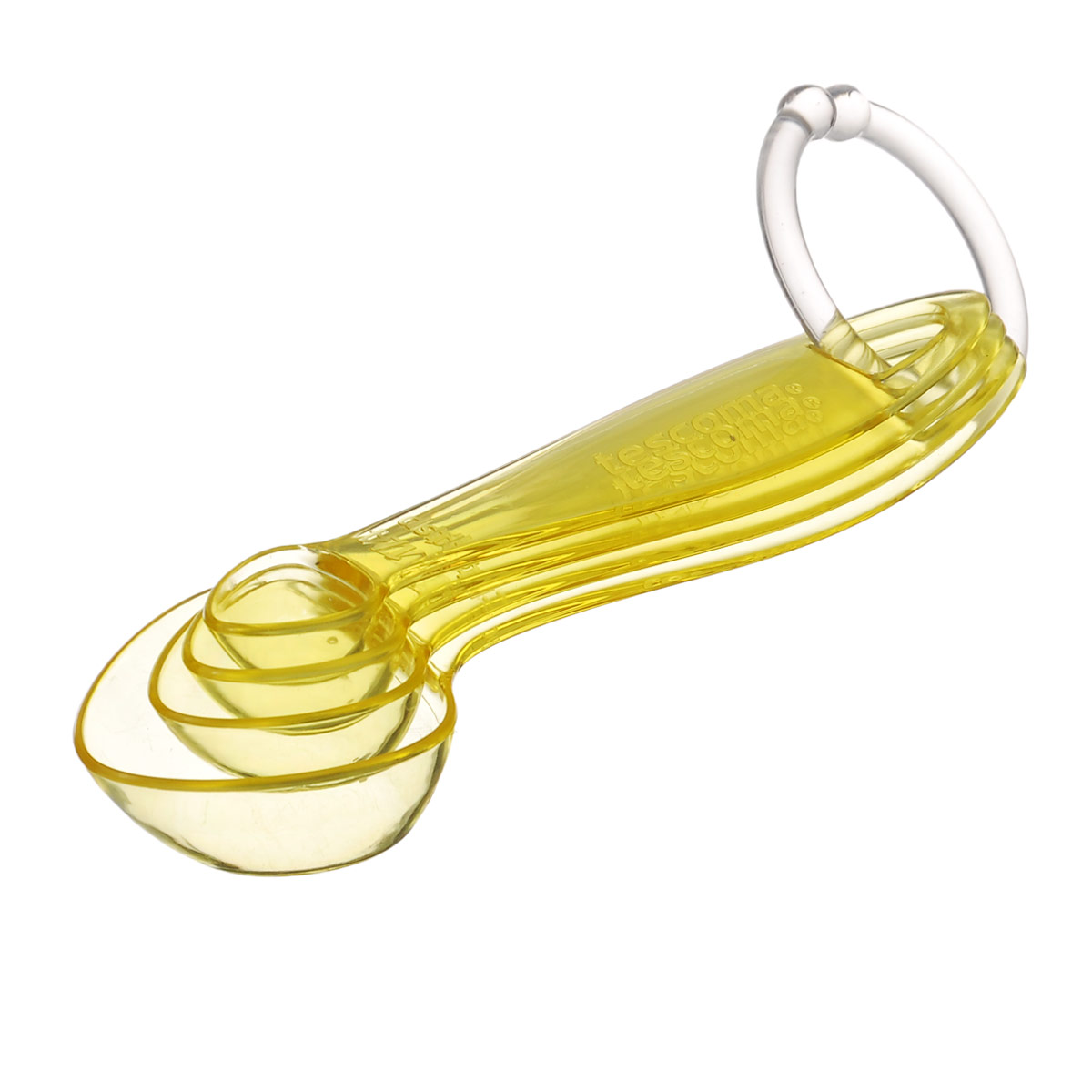 Мерные ложки Tescoma Presto, цвет: желтый, 4 шт420732_2 Мерные ложки Tescoma Presto, цвет: желтый, 4 шт420732_2Набор Tescoma Presto, изготовленный из прозрачного ударопрочного пластика, состоит из четырех мерных ложек разных размеров. Ложки закреплены на пластиковом кольце. Они прекрасно подходят для точного отмеривания жидкостей и сыпучих продуктов. В наборе - 1 столовая ложка (15 мл), 1 чайная ложка (5 мл) и две ложки размером 1/2, 1/4. Такой набор станет незаменимым помощником на кухне. Можно мыть в посудомоечной машине. Длина ложек: 11,5 см; 12 см; 12,5 см; 14 см.