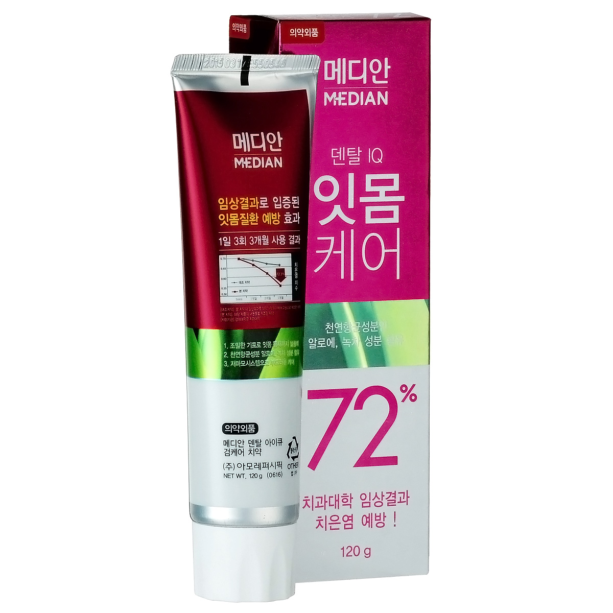 Median Зубная паста Dental IQ Gum Care, 120 г232619 Median Зубная паста Dental IQ Gum Care, 120 г232619Профилактика заболеваний и воспаления десен. Клинические испытания показывают, что данная зубная паста сокращает воспаление десен на 72% при использовании 3 раза в день в течение 3 месяцев. Придает свежесть полости рта. Профилактика кариеса и заболеваний периодонта. Содержит натуральные антибактериальные компоненты - экстракты зеленого чая и алоэ. Низко-абразивное свойство зубной пасты оказывает мягкое воздействие на ослабленные десны и чувствительные зубы.
