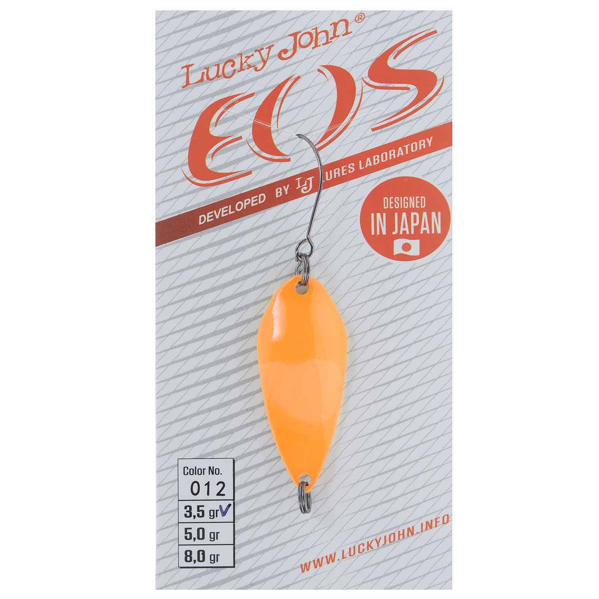 Блесна колеблющаяся Lucky John EOS, цвет: оранжевый, 3,5 гLJEOS35-012 Блесна колеблющаяся Lucky John EOS, цвет: оранжевый, 3,5 гLJEOS35-012Lucky John EOS – блесна для ультра- и лайтовой спиннинговой ловли, разработанная для ловли форели. Она соответствует всем требованиям, предъявляемым к приманкам для ловли форели на платных, а так же для ловли рыбы в естественных водоемах и речках со средним течением и с небольшими глубинами. Блесна Lucky John EOS имеет глубокий вогнутый профиль с особой формой изгиба хвостовой части, что придает ей своеобразную игру, как во время проводки, так и при свободном заглублении. Во время проводки приманка перемещается строго по линии без размашистых колебаний с боку на бок – ее движения напоминают игру воблеров типа крэнкбейт. Приманка обладает хорошим планирующим эффектом, что позволяет использовать ее для ловли на паузах и во время свободного падения. Благодаря незначительному весу, провести блесну можно по самой поверхности воды. На приманку с успехом ловится жерех, щука, голавль и окунь. Блесна Lucky John EOS оснащена высококачественным японским крючком и...