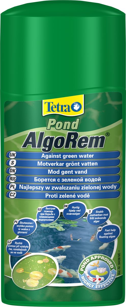 Средство от цветения воды из-за водорослей Tetra Pond AlgoRem, 1 л154445 Средство от цветения воды из-за водорослей Tetra Pond AlgoRem, 1 л154445Средство Tetra Pond AlgoRem предназначено для борьбы с цветением воды. Специальный состав позволяет собирать планктонные водоросли в комки, способствуя их быстрому удалению из водоема, и очищать воду, не оказывая отрицательного влияния на природный биологический баланс водоема. Удаляя из воды фосфаты, препарат предотвращает рост водорослей. Tetra Pond AlgoRem не содержит ядовитых веществ, свободен от альгицидов и гербицидов, сохраняет свое действие в течение нескольких часов. При правильном использовании препарат Tetra Pond AlgoRem безопасен для рыб и водных растений. Применение и дозировка: 5 мл на 100 литров воды, через 4 недели внести дополнительно половинную дозу препарата. Товар сертифицирован.
