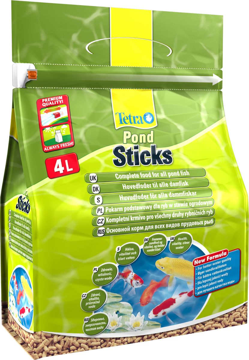 Корм сухой Tetra Pond. Sticks для прудовых рыб, палочки, 4 л (450 г)170063 Корм сухой Tetra Pond. Sticks для прудовых рыб, палочки, 4 л (450 г)170063Tetra Pond. Sticks - это основной корм для рыб, в виде плавающих на поверхности воды палочек, который содержит все необходимые питательные вещества, клетчатку, минералы, микроэлементы и витамины для полноценного и биологически сбалансированного питания. Запатентованная BioActive формула обеспечивает высокую устойчивость к заболеваниям, придает энергию и жизнеспособность. Особенности Tetra Pond. Sticks: - Уникальная рецептура и качество сырья предотвращают симптомы недостаточности связанные с питанием, - Легко усваиваемый корм благодаря высокой биологической ценности питательных веществ, - Высокая устойчивость к заболеваниям благодаря оптимизированной питательной формуле, - Улучшение качества воды за счет уменьшения количества добавленных фосфатов на 25 %, - Идеально подходит для ежедневного питания прудовых рыб. Рекомендации по кормлению: кормить не менее 2-3 раз в день в таком количестве, которое рыбы могут съесть в...