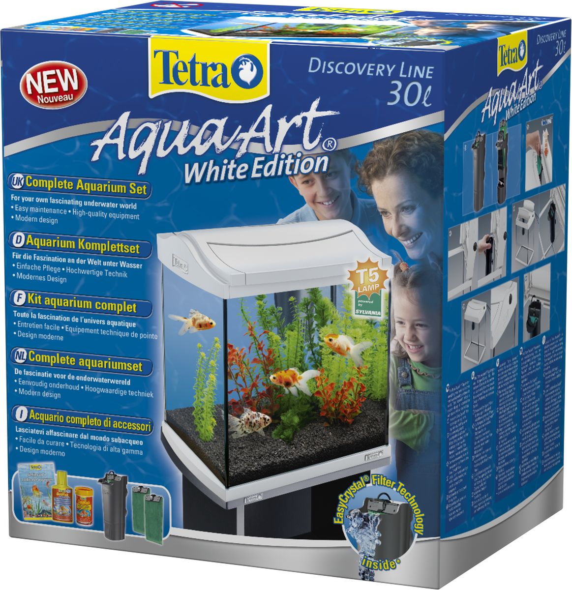 Аквариумный комплекс Tetra AquaArt, цвет: белый, 30 л211940 Аквариумный комплекс Tetra AquaArt, цвет: белый, 30 л211940Аквариумный комплекс Tetra AquaArt с LED освещением предназначен для содержания ракообразных и креветок. Высококачественный стильный дизайн аквариума модном цветовом решении, современное оборудование. Стабильная крышка с люминисцентной Т5 лампой продолжительного использования 8Вт для превосходного освещения и яркости. Прочное 4мм флоат-стекло, свободное от искажений и с обработанными краями. Большое удобное отверстие облегчает процесс кормления и предусматривает легкий доступ к оборудованию. Инновационный фильтр Tetra EasyCrystal c двумя запасными фильтровочными губками для кристально прозрачной, здоровой воды. Удобные держатели на рамке аквариума позволяют легко закрепить фильтр. Фильтр очень легко чистить; нужно лишь заменять картридж каждые 4 недели. Нет необходимости промывать фильтрующую губку, а значит, ваши руки останутся сухими! TetraWafer Mix (3 г) - cмесь основного корма для...