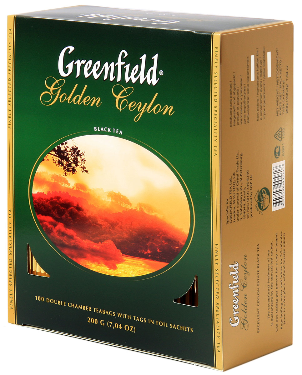 Greenfield Golden Ceylon черный чай в пакетиках, 100 шт0581-09 Greenfield Golden Ceylon черный чай в пакетиках, 100 шт0581-09Яркий аромат и благородный вкус цейлонского чая покорили мир. Неповторимое очарование ценного плантационного чая Greenfield Golden Ceylon в его гармоничном букете, сочетающем тонкие оттенки с силой и полнотой вкуса, свежесть которого доставит истинное удовольствие ценителям.