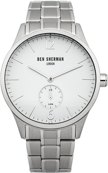 Часы наручные мужские Ben Sherman Spitalfields Professinal, цвет: стальной. WB003WMWB003WM Часы наручные мужские Ben Sherman Spitalfields Professinal, цвет: стальной. WB003WMWB003WMСтильные мужские наручные часы Ben Sherman Spitalfields Professinal со стальным корпусом идеально подойдут для человека, ценящего качественные и практичные вещи. Циферблат изделия оформлен арабскими цифрами, отметками, часовой и минутной стрелками и дополнен логотипом Ben Sherman. Секундная стрелка вынесена на отдельный циферблат. Часы оснащены кварцевым механизмом VD78 Time Module и устойчивым к царапинам минеральным стеклом. Модель обладает степенью влагозащиты 5 atm. Изделие дополнено стальным браслетом, который застегивается на складной замок. Часы поставляются на специальной подушечке в стильной коробке с логотипом Ben Sherman. Классический дизайн часов Ben Sherman Spitalfields Professinal придаст вам еще больше уверенности и элегантности.