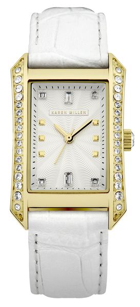 Часы наручные женские Karen Millen KM111WG, цвет: золотой, белыйKM111WG Часы наручные женские Karen Millen KM111WG, цвет: золотой, белыйKM111WGТрехстрелочный механизм Miyota 2035, корпус из нержавеющей стали;ремень- натуральная кожа белого цвета, размер корпуса 26x40mm;минеральное стекло; Циферблат: гильошированный;Кристаллы Swarovski; Водозащита 5 ATM