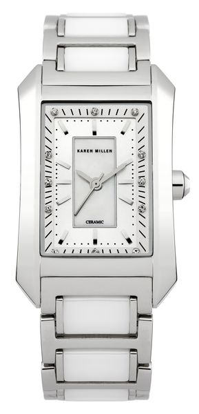Часы наручные женские Karen Millen, цвет: стальной, белый. KM119SMKM119SM Часы наручные женские Karen Millen, цвет: стальной, белый. KM119SMKM119SMВеликолепные женские наручные часы Karen Millen выполнены из нержавеющей стали. Циферблат изделия оформлен отметками, часовой, минутной и секундной стрелками. Также циферблат дополнен логотипом Karen Millen и украшен кристаллами Swarovski. Часы оснащены кварцевым механизмом Miyota 2035 и устойчивым к царапинам минеральным стеклом. Модель обладает степенью влагозащиты 5 atm. Изделие дополнено стальным браслетом с вставками из керамики, который закрывается на складной замок. Часы поставляются на специальной подушечке в стильной коробке с логотипом Karen Millen. Стильные часы заставят окружающих обратить на вас внимание.