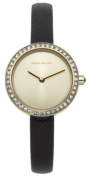 Часы наручные женские Karen Millen, цвет: золотистый, черный. KM146BGKM146BG Часы наручные женские Karen Millen, цвет: золотистый, черный. KM146BGKM146BGВеликолепные женские наручные часы Karen Millen выполнены из нержавеющей стали с золотистым покрытием. Циферблат изделия оформлен часовой и минутной стрелками. Также циферблат дополнен логотипом Karen Millen. Корпус украшен кристаллами Swarovski. Часы оснащены кварцевым механизмом Miyota VX10 и устойчивым к царапинам минеральным стеклом. Модель обладает степенью влагозащиты 5 atm. Изделие дополнено ремешком из натуральной кожи c тиснением, позволяющим максимально комфортно и быстро снимать и одевать часы при помощи пряжки. Часы поставляются на специальной подушечке в стильной коробке с логотипом Karen Millen. Стильные часы заставят окружающих обратить на вас внимание.