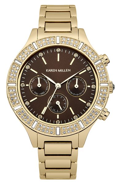 Часы наручные женские Karen Millen, цвет: золотой. KM103GMKM103GM Часы наручные женские Karen Millen, цвет: золотой. KM103GMKM103GMЭлегантные женские часы Karen Millen изготовлены из нержавеющей стали с IP-покрытием и минерального стекла. Циферблат и корпус часов оформлены символикой бренда и кристаллами Swarovski. Корпус изделия оснащен кварцевым механизмом, который имеет степень влагозащиты равную 5 Bar, дополнен устойчивым к царапинам минеральным стеклом. Браслет оснащен замком-бабочкой, который позволит с легкостью снимать и надевать изделие. Часы поставляются в фирменной упаковке. Часы Karen Millen подчеркнут изящность женской руки и отменное чувство стиля у их обладательницы.