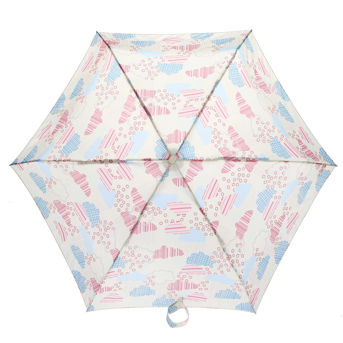 Зонт женский Fulton Tiny-2. Clouds, механический, 5 сложений, цвет: мультицвет. L501-2926L501-2926 Зонт женский Fulton Tiny-2. Clouds, механический, 5 сложений, цвет: мультицвет. L501-2926L501-2926Очаровательный механический зонт Tiny-2. Clouds в 5 сложений изготовлен из высокопрочных материалов. Каркас зонта состоит из 6 спиц и прочного алюминиевого стержня. Купол зонта выполнен из прочного полиэстера с водоотталкивающей пропиткой и оформлен оригинальным принтом. Рукоятка изготовлена из пластика. Зонт имеет механический механизм сложения: купол открывается и закрывается вручную до характерного щелчка. Небольшой шнурок, расположенный на рукоятке, позволяет надеть изделие на руку при необходимости. Модель закрывается при помощи хлястика на застежку-липучку. К зонту прилагается чехол. Прелестный зонт не только выручит вас в ненастную погоду, но и станет стильным аксессуаром, прекрасно дополнит ваш модный образ. Необыкновенно компактный зонт с легкостью поместится в маленькую сумочку.