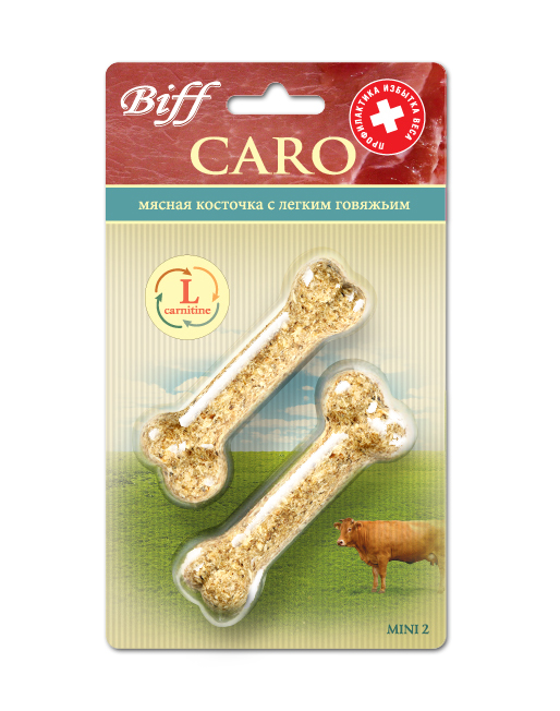 Лакомство для собак Biff Caro мясная косточка с говяжьим легким, 2 шт1766 Лакомство для собак Biff Caro мясная косточка с говяжьим легким, 2 шт1766Мясная косточка с легким говяжьим и L-карнитином - идеальное лакомство для собак, склонных к полноте, а также рекомендуется кастрированным и стерилизованным животным. L-карнитин – аминокислота, которая поддерживает нормальный уровень жиров в различных органах и тканях, уменьшает их содержание в крови, улучшает энергетический баланс в организме и повышает выносливость. Вкус: говядина Состав: Кожа говяжья – 35%, лёгкое говяжье – 24%, кукуруза – 13%, желудок говяжий – 11%, овёс – 10%, мясо- костная мука - 7%, кишки говяжьи – 6%, L-карнитин – 3%. Условия хранения: хранить в сухом прохладном месте. Товар сертифицирован.