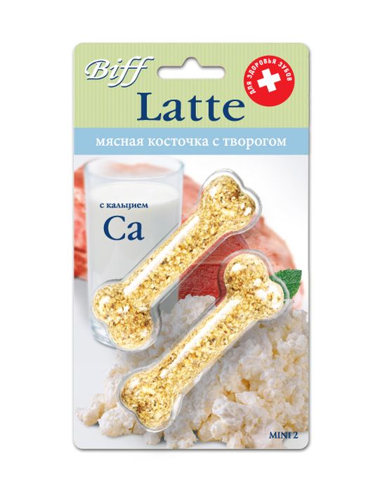 Лакомство для собак Biff Latte, мясная косточка с творогом, 2 шт2015 Лакомство для собак Biff Latte, мясная косточка с творогом, 2 шт2015Прессованное лакомство для собак Biff Latte в виде косточки изготовлено из молотой говяжьей кожи, мяса и субпродуктов с различными вкусными и полезными добавками. Это идеальное лакомство для профилактики зубного налета у вашего питомца. Творожная составляющая лакомства является не только источником кальция, легкоусвояемого белка - казеина, фосфора, витаминов группы В, но и способствует лучшему усвоению его из других продуктов. Кальций является важнейшим микроэлементом, обеспечивающим нормальное функционирование всего организма. Он необходим для формирования зубов и костей, участвует в регуляции нервной проводимости, мышечных сокращений и является компонентом системы свертывания крови. Рекомендуемая норма потребления состоит 10% суточного рациона собак старше 10 недель. Состав: кожа говяжья - 34%, кукуруза - 16%, пшеница - 12%, желудок говяжий -11%, творог сухой - 10%, мясокостная мука- 9%, кишки говяжьи - 6%,укроп - 2%. Вес: 35 г. В упаковке 2 штуки. ...