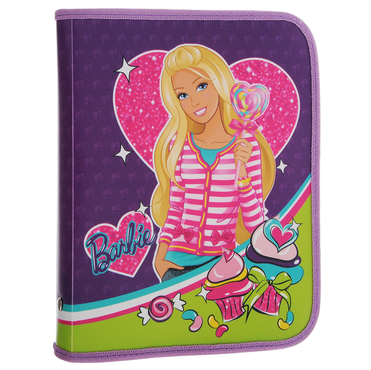 Папка для тетрадей Barbie, цвет: фиолетовый, розовый, желтый. Формат А5BRCB-US1-CPBFL Папка для тетрадей Barbie, цвет: фиолетовый, розовый, желтый. Формат А5BRCB-US1-CPBFLПапка для тетрадей Barbie- это удобный и функциональный инструмент. В папке одно вместительное отделение, которое идеально подойдет для хранения различных бумаг формата А5, а также школьных тетрадей и письменных принадлежностей. Папка оформлена красочными изображениями Барби. Папка изготовлена из прочного пластика. Края папки окантованы мягкой текстильной тесьмой. Надежная застежка-молния вокруг папки обеспечивает максимальный комфорт в использовании изделия, позволяя быстро открыть и закрыть папку. Папка практична в использовании и надежно сохранит ваши бумаги и сбережет их от повреждений, пыли и влаги.