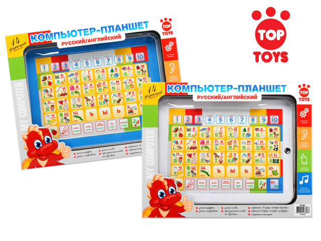 Компьютер Планшет Азбука, математикаGT5589 Компьютер Планшет Азбука, математикаGT5589Обучающий двуязычный компьютер - планшет для малышей, который позволит им лучше подготовиться к школе. С его помощью ребенок сможет освоить азы арифметики и выучить алфавит. Предусмотрено 14 обучающих функций .Он работает с помощью трех батареек вида 1,5V, которые входят в комплект.