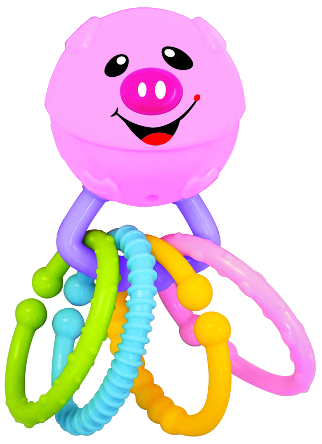 Kiddieland Развивающая игрушка Веселая хрюшкаKID 049544 Kiddieland Развивающая игрушка Веселая хрюшкаKID 049544Симпатичная развивающая игрушка Kiddieland Веселая хрюшка позабавит вашего малыша не только своим привлекательным внешним видом, но и веселыми мелодиями. Погремушка оснащена 4 прорезывателями, которые пригодятся во время появления первых зубок. Если нажать на носик свинки, то раздастся приятная мелодия. Веселая хрюшка станет вашему малышу хорошим другом и поможет ему в развитии зрительного, слухового и тактильного восприятия. Для работы игрушки необходимы 3 батарейки типа LR44 напряжением 1,5V (товар комплектуется демонстрационными).