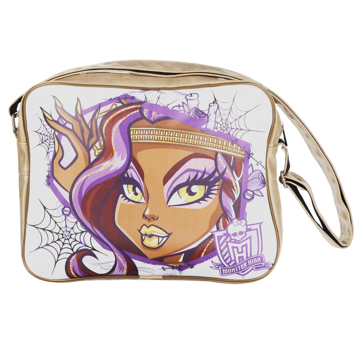 Сумка молодежная Monster High, цвет: золотистый, белый. 8498184981 Сумка молодежная Monster High, цвет: золотистый, белый. 8498184981Молодежная сумка Monster High сочетает в себе современный дизайн, функциональность и долговечность. Она выполнена из искусственной кожи и оформлена изображением одной из героинь популярного мультсериала Школа Монстров. Сумка имеет одно вместительное отделение, разделенное пополам карманом-средником на молнии. Внутри - вшитый карман на молнии. Закрывается сумка на застежку-молнию. С задней стороны сумки находится вшитый карман на молнии. Сумка оснащена плечевым ремнем регулируемой длины, максимальная длина -128 см, минимальная - 52 см. Такая сумка приведет в восторг поклонниц Школы Монстров!