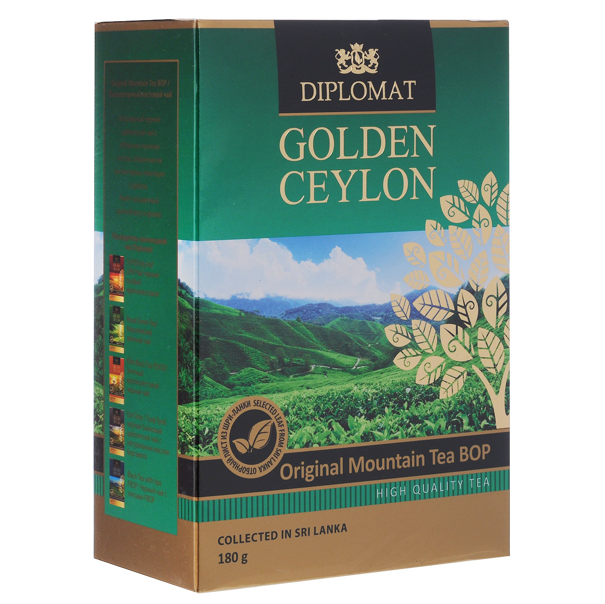 Diplomat Original Mountain Tea BOP черный листовой чай, 180 г4623721180613 Diplomat Original Mountain Tea BOP черный листовой чай, 180 г4623721180613Популярный черный цейлонский чай Diplomat Original Mountain Tea BOP с отборным ломаным листом, собранным на высокогорных плантациях о.Цейлон. Имеет насыщенный крепкий вкус и аромат.