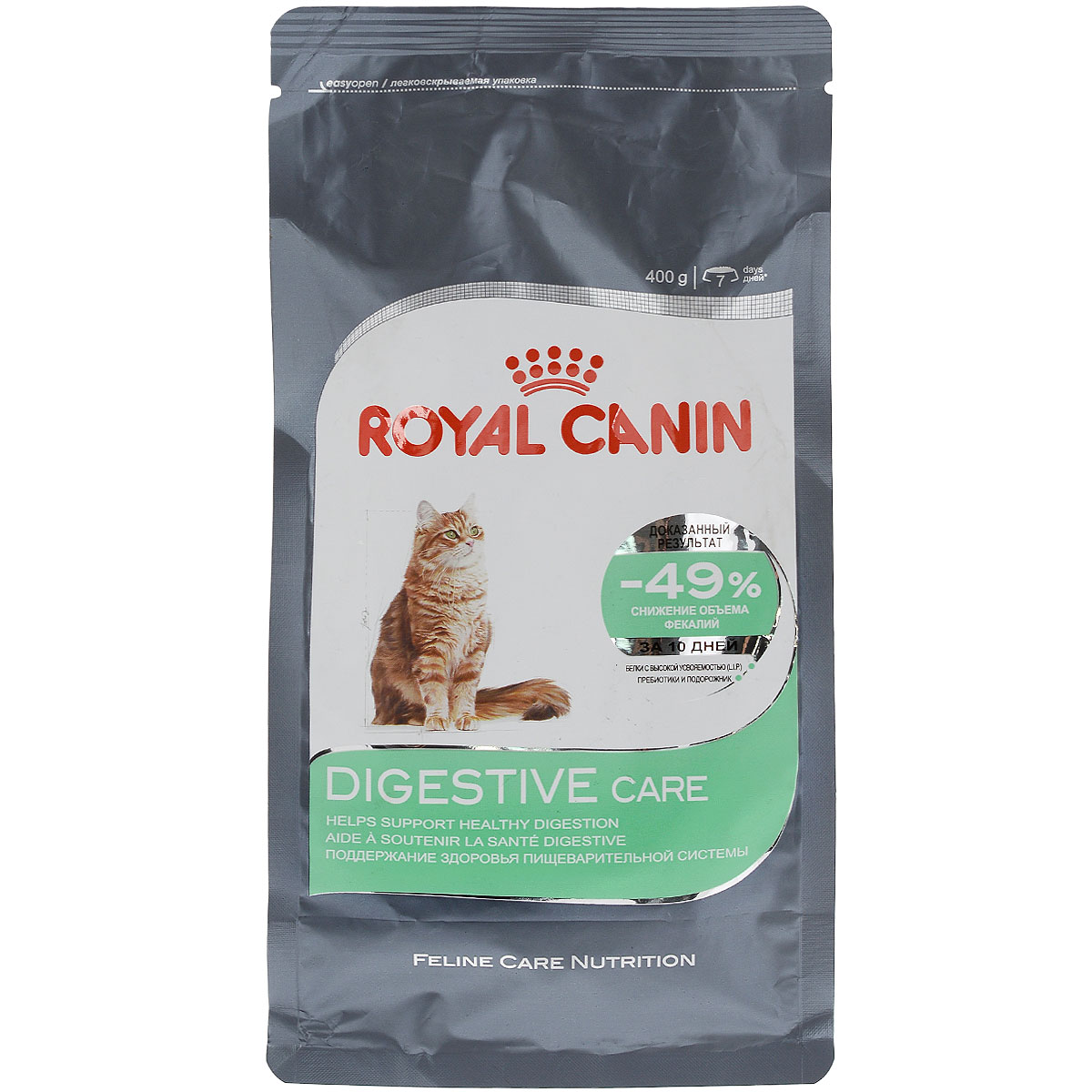 Корм сухой Royal Canin Digestive Care, для взрослых кошек с чувствительным пищеварением, 400 г59039 Корм сухой Royal Canin Digestive Care, для взрослых кошек с чувствительным пищеварением, 400 г59039Сухой корм Royal Canin Digestive Care - это полнорационный сбалансированный корм для кошек с расстройствами пищеварительной системы. По своей природе кошки регулярно потребляют небольшое количество пищи в течение дня. Однако, некоторые из них способны съесть достаточно большую порцию за короткое время, что может привести к пищеварительному расстройству и срыгиванию. Специальные крокеты разработаны для того, чтобы стимулировать тщательное пережевывание корма и предотвратить его заглатывание, что предотвратит срыгивание пищи. Формула специально разработана для того, чтобы способствовать оптимальному усвоению продукта и облегчить процесс пищеварения. В дальнейшем это приведет к уменьшению объема фекалий. Уход за ЖКТ-это точно сбалансированная питательная формула, которая помогает поддерживать здоровье пищеварительной системы. С двойным действием: - Легко усваивается: пищеварительная формула содержит белки чрезвычайно высокой усвояемости (L.I.P). В его...