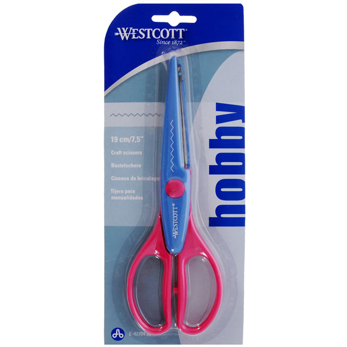 Ножницы фигурные Westcott Треугольник, 19 см, цвет: голубой, розовыйE-42704_голубой, розовый Ножницы фигурные Westcott Треугольник, 19 см, цвет: голубой, розовыйE-42704_голубой, розовыйНожницы фигурные Westcott Треугольник предназначены декоративных работ из бумаги и картона. Они подходят для создания открыток ручной работы, для скрапбукинга, для создания аппликаций и коллажей из бумаги. Красивый декоративный обрез треугольной формы прекрасно подходит для декорирования поздравительных открыток. Ножницы состоят из пластмассовых ручек и металлической режущей части, длиной 80 мм.