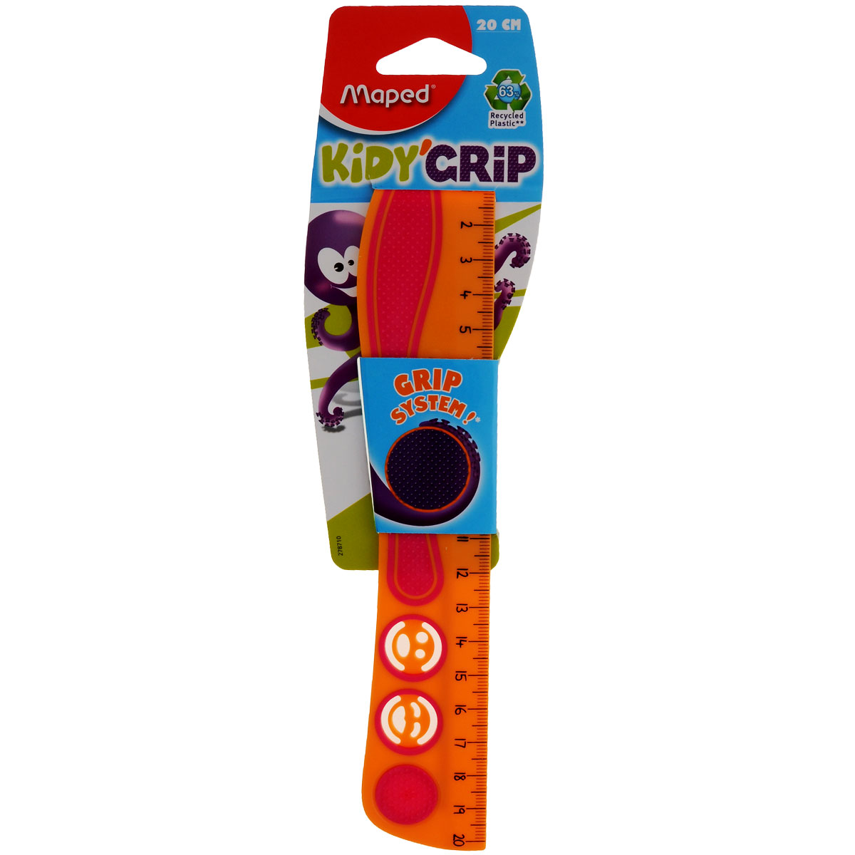 Линейка Maped Кidi Grip, нескользящая, 20 см, цвет: оранжевый, розовый278710_оранжевый Линейка Maped Кidi Grip, нескользящая, 20 см, цвет: оранжевый, розовый278710_оранжевыйЛинейка Maped Кidi Grip удобна в использовании благодаря резиновой вставке, которая препятствует ее скольжению по бумаге. Необычная линейка длиной 20 см дополнена забавными трафаретами в виде смайликов.