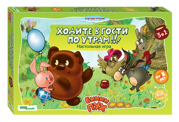 Step Puzzle Настольная игра Ходите в гости по утрам76510 Step Puzzle Настольная игра Ходите в гости по утрам76510Ходите в гости по утрам - это три игры-бродилки в одной коробке. Игры развивают глазомер, координацию, коммуникационные навыки, знакомят с крылатыми выражениями героев мультфильма Винни Пух.