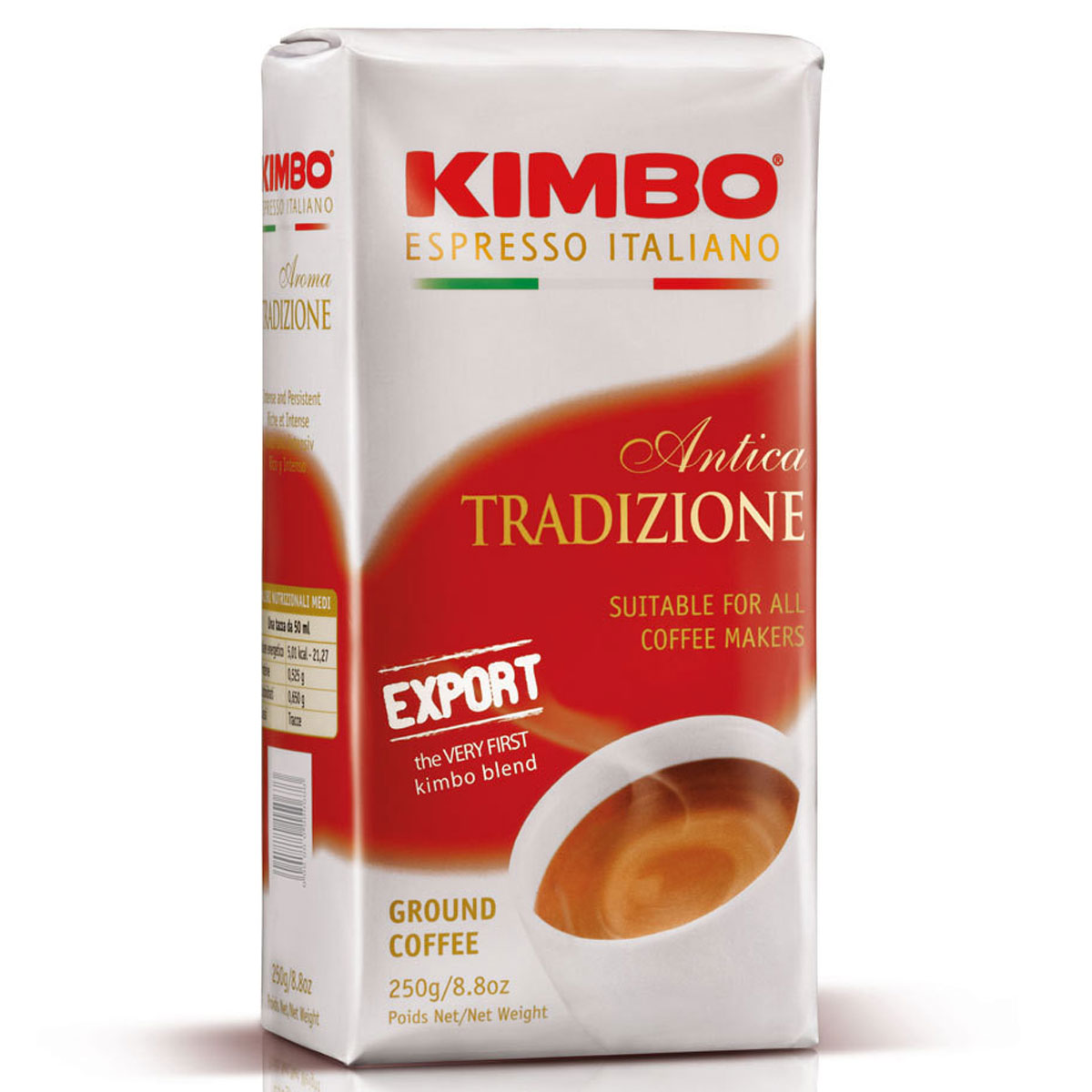 Kimbo Antica Export кофе молотый, 250 г8002200163273 Kimbo Antica Export кофе молотый, 250 г8002200163273Натуральный жареный молотый кофе Kimbo Antica Export. Этот купаж напоминает Espresso Neapolitano, но является более мягким и чуть менее интенсивным по вкусу. Позволяет приготовить насыщенный и вкусный эспрессо. Смесь содержит 95% арабики и 5% робусты.