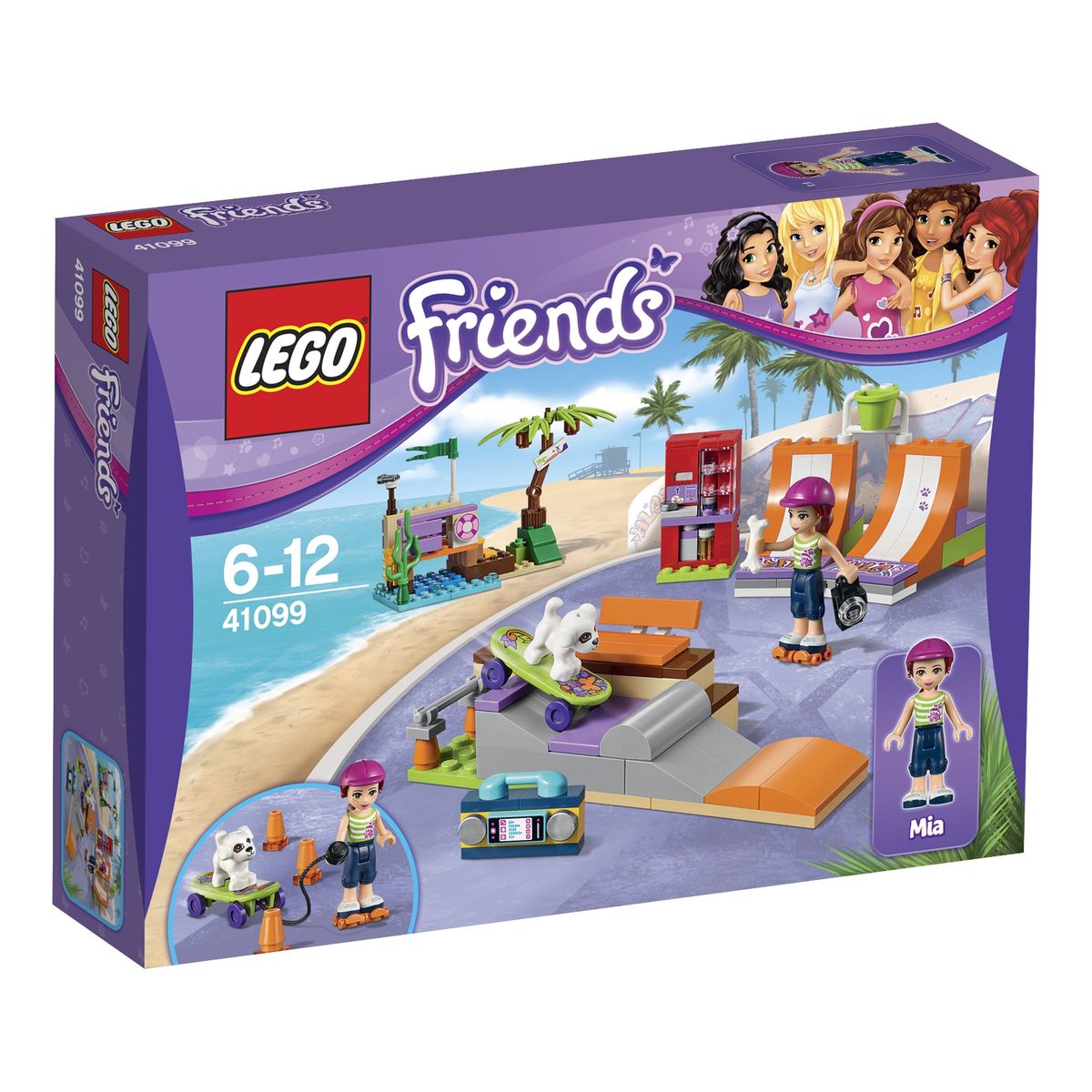 LEGO Friends Конструктор Скейт-парк 4109941099 LEGO Friends Конструктор Скейт-парк 4109941099На берегу моря, рядом со спасательной станцией располагается скейт-парт, являющийся излюбленным местом отдыха всех жителей Хартлейк Сити. Здесь можно весело провести время, как в компании друзей, так и в паре с любимым питомцем. Девочка Мия из набора LEGO 41099 пришла в парк вместе со своим белым щенком. Он очень послушный и сообразительный, а самое главное, он так же, как и хозяйка уверенно держится на скейте. Для всех посетителей парка открыты несколько трасс для катания разного уровня сложности. Первый - это две симметричные оранжевые горки, которые можно использовать отдельно друг от друга или объединить в одну классическую рампу. Вторая трасса представляет собой полосу препятствий с выступами и спусками, которые можно преодолевать как на скейтборде, так и на роликах. Также для удобства спортсменов на территории парка установлена деревянная скамейка для отдыха и ярко-красный автомат по продаже прохладительных напитков. В наборе вы найдете фигурку Мии и ее щенка, а также...