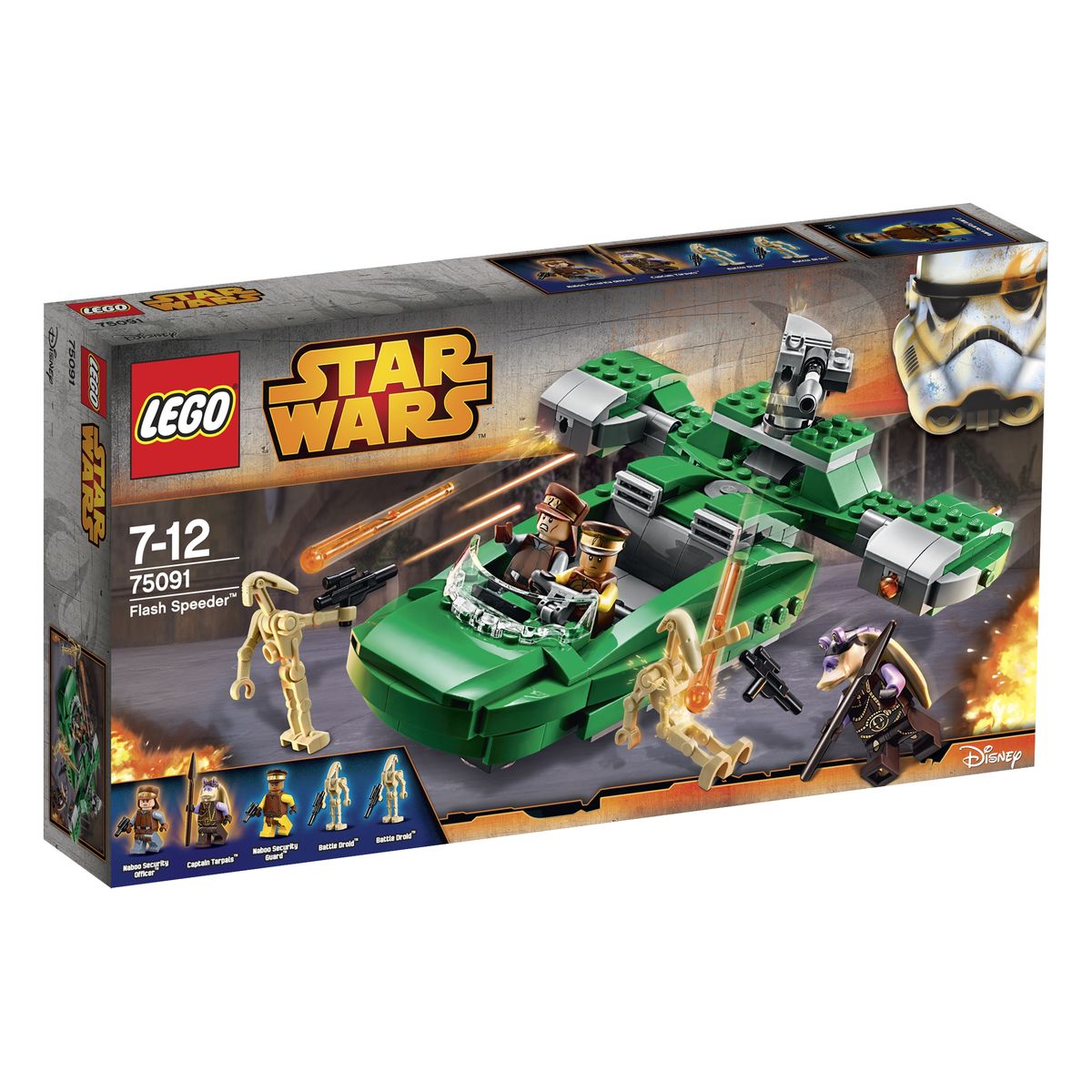 LEGO Star Wars Конструктор Флэш спидер 7509175091 LEGO Star Wars Конструктор Флэш спидер 7509175091Флеш-спидер - это скоростное транспортное средство, разработанное силами безопасности планеты Набу. Изначально эти машины использовались для патрулирования городских улиц и быстрого перемещения между соседними населенными пунктами. Но, все изменилось после вторжения на планету боевых дроидов Торговой Федерации. «Вспышкам» пришлось пополнить ряды более тяжелой военной техники, чтобы защитить мирное население от вражеских оккупантов. Из деталей набора LEGO 75091 вы сможете построить реалистичную модель спидера с планеты Набу. Его корпус выполнен в ярко-зеленом цвете, позволяющем сливаться с густой растительностью планеты. Центральное место в конструкции отведено просторной кабине пилота, оборудованной симметрично поднимающимися боковыми дверцами. В ней могут поместить не только два солдата, составляющие стандартный экипаж, но и два пассажира с минимальным грузом. Ходовая часть спидера представлена репульсорными двигателями с рулевыми закрылками и воздухозаборниками,...