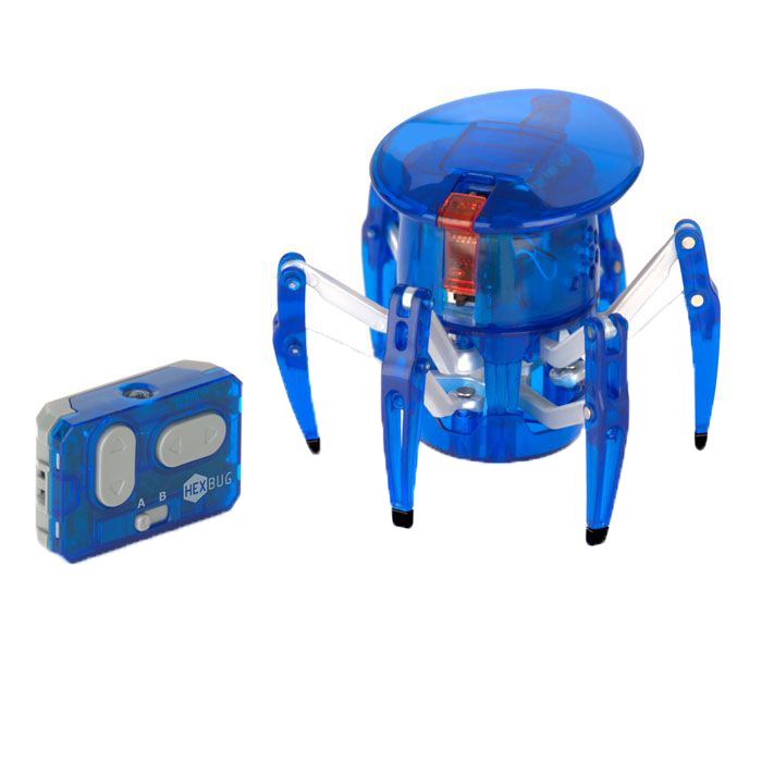 Микро-робот Hexbug Spider, цвет: синий451-1652_3 Микро-робот Hexbug Spider, цвет: синий451-1652_3Микро-робот Hexbug Spider - самый крупный представитель семейства Hexbug. Может перемещаться в любую сторону, двигается изящно и быстро. Красный светодиодный глаз, расположенный на вращающейся на 360° голове микро-робота, указывает направление его движения. С помощью двухканального пульта дистанционного управления вы сможете одновременно управлять двумя роботами-пауками. Внутреннюю конструкцию микро-робота можно просматривать благодаря прозрачному корпусу из прочного пластика. Hexbug Spider работает от 5 батареек типа AG13, три для самого микро-робота, две для пульта управления (батарейки входят в комплект). Гарантия: 15 дней.