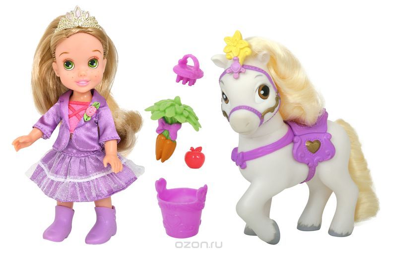 Disney Princess Игровой набор с мини-куклой Малышка Рапунцель и пони755060_Rapunzel and pony Disney Princess Игровой набор с мини-куклой Малышка Рапунцель и пони755060_Rapunzel and ponyИгровой набор isney Princess My First Disney Princess: Малышка Рапунцель и пони - обязательно понравится вашей дочурке. Туловище куклы выполнено из высококачественного пластика; голова, ручки и ножки подвижны. Принцесса одета в красивый наряд, на ножках сапожки. Кукла имеет длинные мягкие волосы, которые можно заплетать в различные прически. На голове королевская тиара. У принцессы есть своя лошадка, на которой она в любой момент может прокатиться. У лошадки красивая густая грива. Яркая сбруя и седло подходят по тону к наряду принцессы. В комплекте есть специальная еда для лошадки - морковка и яблоко в небольшом ведерке, а также щетка для гривы. Такая куколка очарует вас и вашу дочурку с первого взгляда! Ваша малышка с удовольствием будет играть с принцессой, проигрывая сюжеты из мультфильма или придумывая различные истории. Порадуйте свою дочурку таким замечательным подарком!